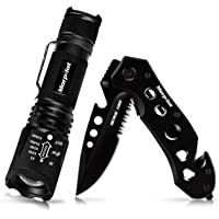 morpilot Navaja y Linterna Táctica Set- Cuchillo Supervivencia- Navaja Caza Pesca 85mm- Acero Inoxidble- Linterna…